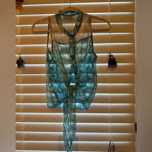 White and Blue. See through Top. Size Small.